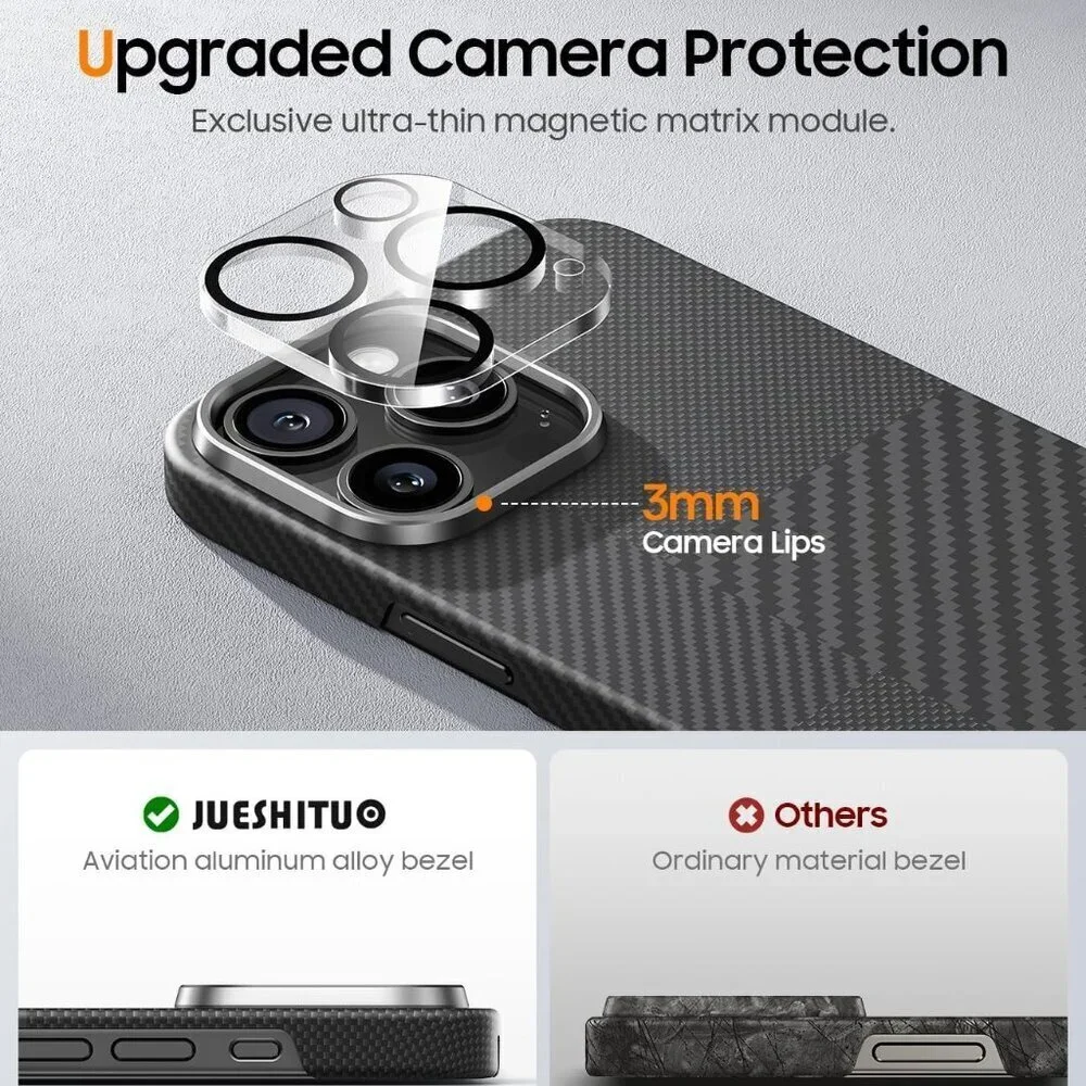 iPhone 16 Pro Case MagSafe Aramid Fiber Ultra Thin 3-in-1 Cover Carbon Texture